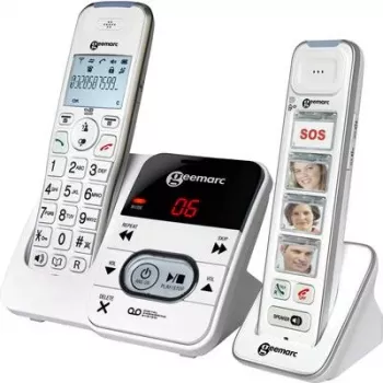 Geemarc PACK Mobility 295 Bezprzewodowy Telefon dla Seniorów z Automatyczną Sekretarką, Przyciskami z Zdjęciami, Podświetlanym Wyświetlaczem, Biały