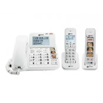Geemarc Pack SENIOR 295 Telefon Stacjonarny i Bezprzewodowy dla Seniorów z Automatyczną Sekretarką, Klawiszami Fotograficznymi, Słuchawką Bezprzewodową z Podświetlanym Wyświetlaczem, Biały