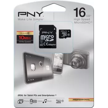 PNY Technologies HP High Performance MicroSDHC Card 16GB Class 10 U1 z adapterem SD
