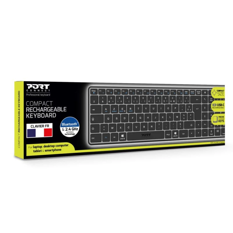 PORT Designs FR - Klawiatura Compact Pro Rechargeable Bluetooth AZERTY Czarny