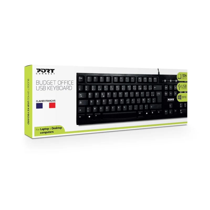 PORT Designs PORT OFFICE Keyboard - USB - AZERTY - French Layout - Czarny