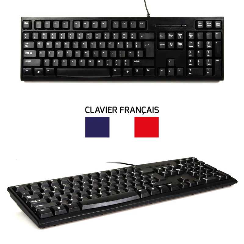 PORT Designs 900900 Pełnowymiarowy Przewodowy Zestaw Klawiatury i Myszki USB, Układ AZERTY, Czarny