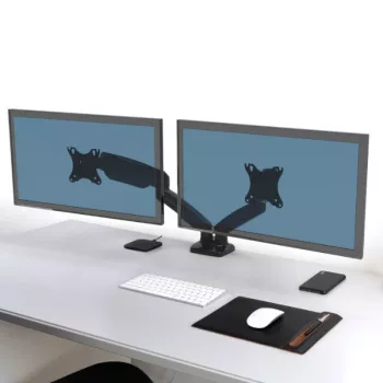 PORT Designs PORT Connect Regulowany Podwójny Uchwyt na Monitor - na 2 Ekrany do 32 inch - Mocowanie Zaciskowe/Przelotowe - Czarny