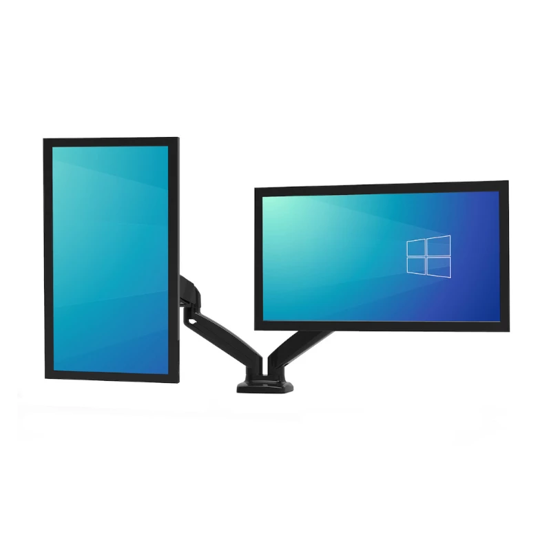 PORT Designs PORT Connect Regulowany Podwójny Uchwyt na Monitor - na 2 Ekrany do 32 inch - Mocowanie Zaciskowe/Przelotowe - Czarny