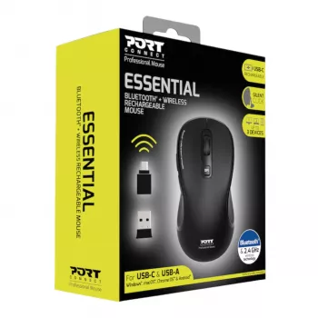 PORT Designs PORT Connect Professional ESSENTIAL Wireless Optical Mouse - 5 Przycisków - 2,4 GHz, Bluetooth - Odbiornik USB - Czarny