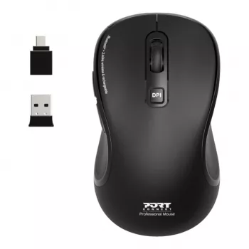 PORT Designs PORT Connect Professional ESSENTIAL Wireless Optical Mouse - 5 Przycisków - 2,4 GHz, Bluetooth - Odbiornik USB - Czarny