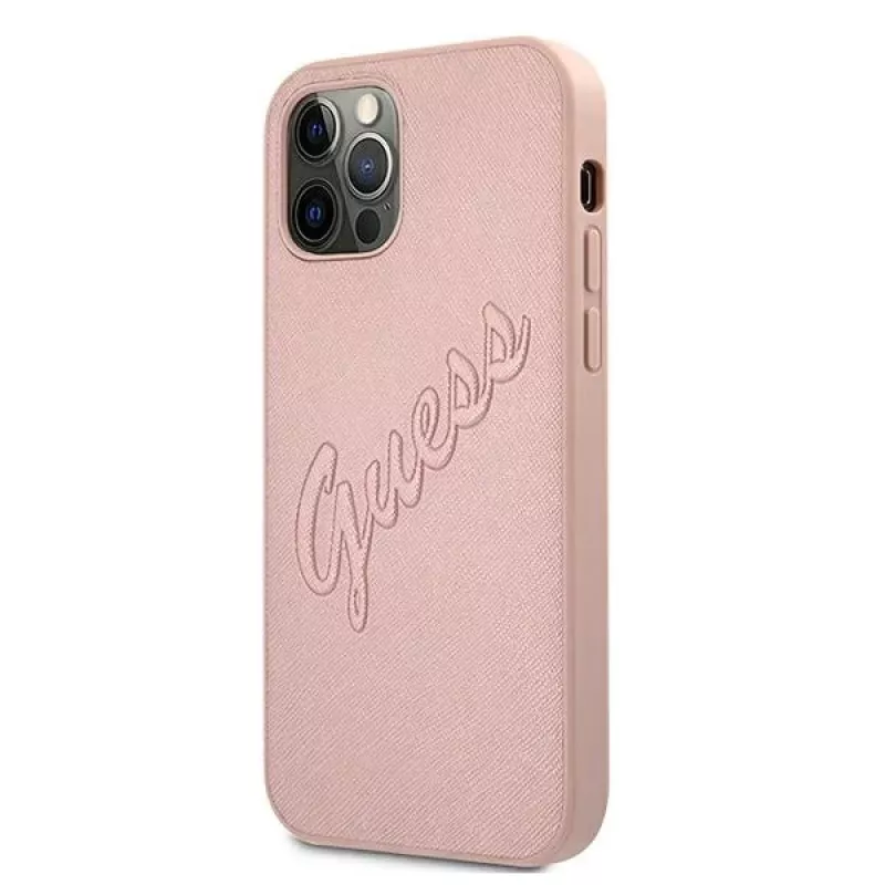 Guess GUHCP12LRSAVSRG Saffiano Vintage Script Hard Case do Apple iPhone 12 Pro Max, Różowy