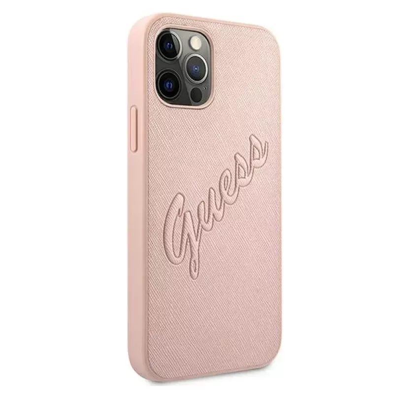 Guess GUHCP12LRSAVSRG Saffiano Vintage Script Hard Case do Apple iPhone 12 Pro Max, Różowy