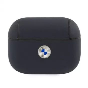 BMW AirPods Pro etui granatowe ze skóry naturalnej ze srebrnym logo