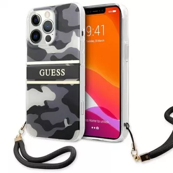 Guess GUHCP13LKCABBK Twarde etui do iPhone 13 Pro / 13 6,1 inch Czarny Kolekcja Camo Strap