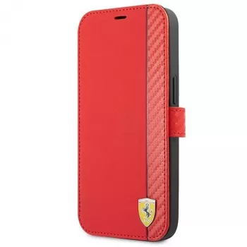 Ferrari FESAXFLBKP13SRE On Track Carbon Stripe Book Case do iPhone 13 mini, Czerwony