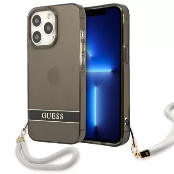 Guess GUHCP13LHTSGSK Translucent Hard Case z paskiem na rękę do Apple iPhone 13 Pro / iPhone 13, Czarny