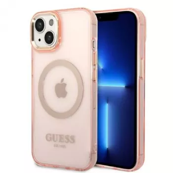 Guess Gold Outline Translucent MagSafe Hard Case do iPhone 13/14/15 6,1 inch Różowy