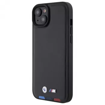 BMW M Collection Leather Stamp Back Cover do iPhone 15 Plus / 14 Plus 6,7 inch - Black Tricolor