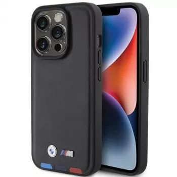 BMW Leather Stamp Tricolor Case do iPhone 15 Pro 6,1 inch Czarny