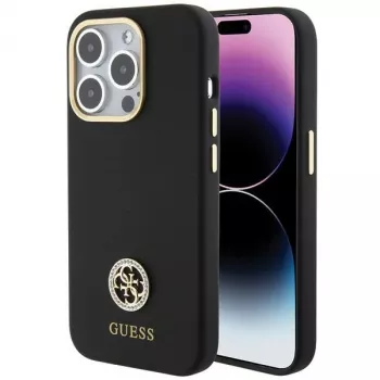 Guess GUHCP15XM4DGPK Hardcase Silicone Logo Strass 4G Back Cover do Apple iPhone 15 Pro Max 6,7 cala Czarny