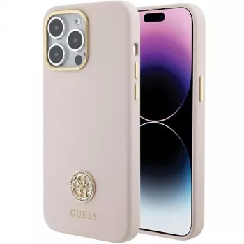 Guess GUHCP15XM4DGPP iPhone 15 Pro Max 6,7 inch Różowe Silikonowe Etui Hardcase z Logo Strass 4G