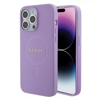 Guess GUHMP15LPSAHMCU Saffiano MagSafe Hard Case dla Apple iPhone 15 Pro 6,1 inch - Fioletowy
