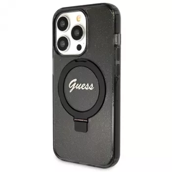 Guess Script Glitter Collection Hardcase Ring Stand MagSafe do iPhone 13 Pro / 13 6.1 Czarny
