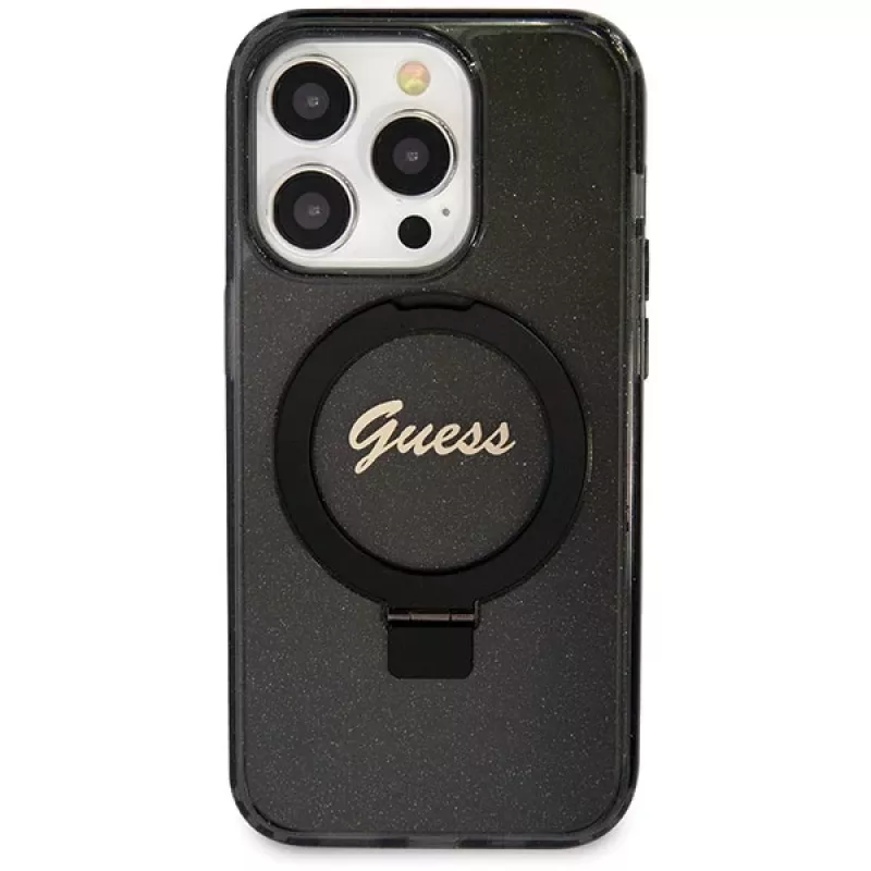 Guess Script Glitter Collection Hardcase Ring Stand MagSafe do iPhone 13 Pro / 13 6.1 Czarny