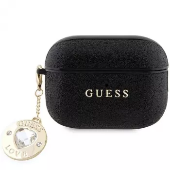 Guess GUAP2PGEHCDK Etui AirPods Pro 2 (2022/2023) Czarny z Mocowanym Błyszczącym Sercem z Diamentowym Charmem
