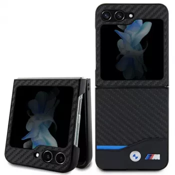 BMW M Collection Skórzana Tylna Obudowa z Włókna Węglowego do Samsung Galaxy Z Flip5 - Czarny