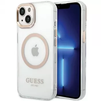 Guess GUHMP15MHTRMD Metal Outline Hard Case do iPhone 15 Plus / 14 Plus 6,7 inch Złoty z MagSafe