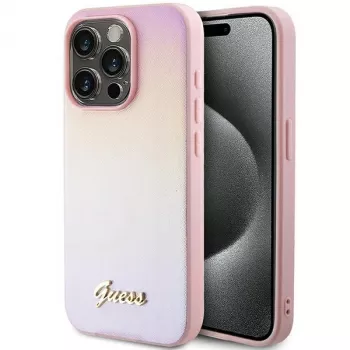 Guess Saffiano Iridescent Script Hardcase do Apple iPhone 14 Pro 6,1 inch - Różowy