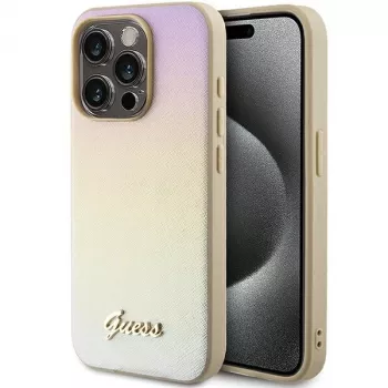Guess GUHCP14XPSAIRSD Saffiano Iridescent Script Hard Case do Apple iPhone 14 Pro Max 6,7 cala - Złoty