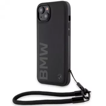 BMW Signature Leather Wordmark Cord Hard Case do iPhone 15 Plus / 14 Plus 6,7 inch - Czarny
