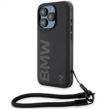 BMW Signature Leather Wordmark Cord Hard Case do iPhone 15 Pro 6.1 Czarny