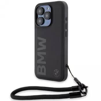 BMW Signature Leather Hard Case do iPhone 15 Pro Max 6,7 inch Czarny z Linką