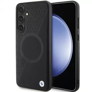BMW Signature Leather Hard Case dla Samsung Galaxy S24+ - Half Textured & Circle MagSafe - Czarny