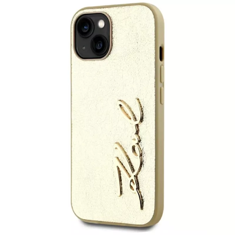 KARL LAGERFELD Wrinkled Metal Signature Phone Case do iPhone 15, Złoty