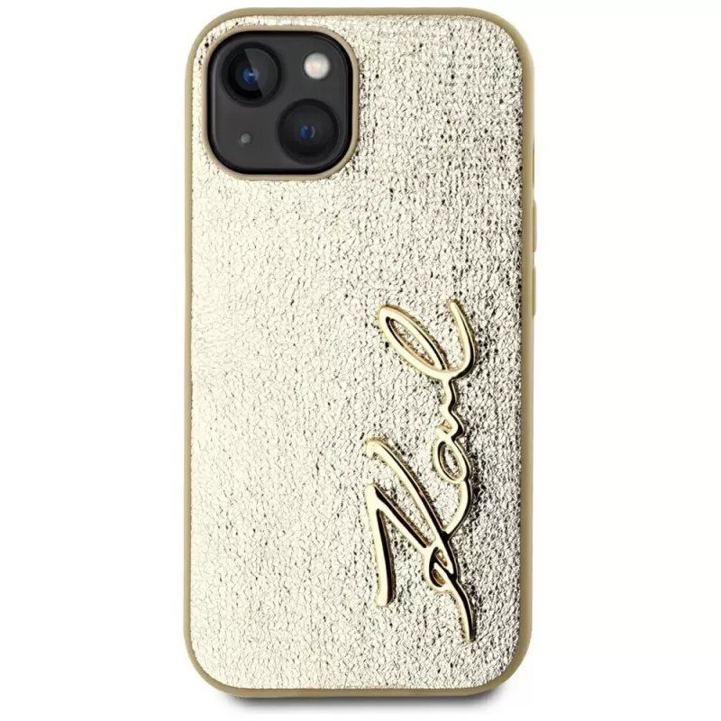 KARL LAGERFELD Wrinkled Metal Signature Phone Case do iPhone 15, Złoty