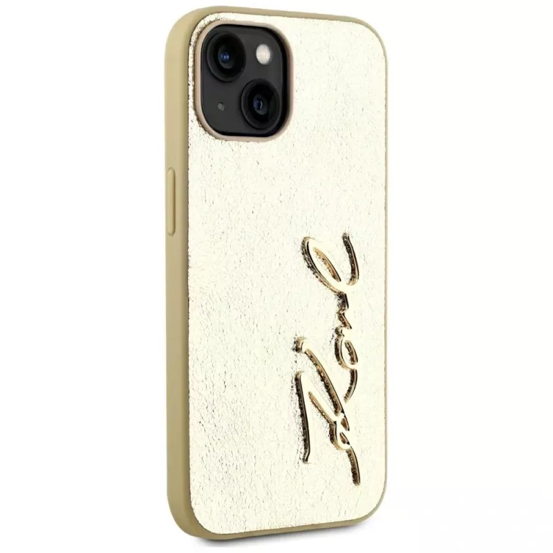 KARL LAGERFELD Wrinkled Metal Signature Phone Case do iPhone 15, Złoty