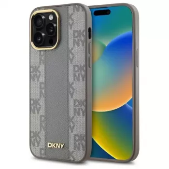 DKNY DKHMP14XPCPVSLE Etui twarde iPhone 14 Pro Max 6,7 inch Skórzane Wzór szachownicy mono MagSafe Beżowy