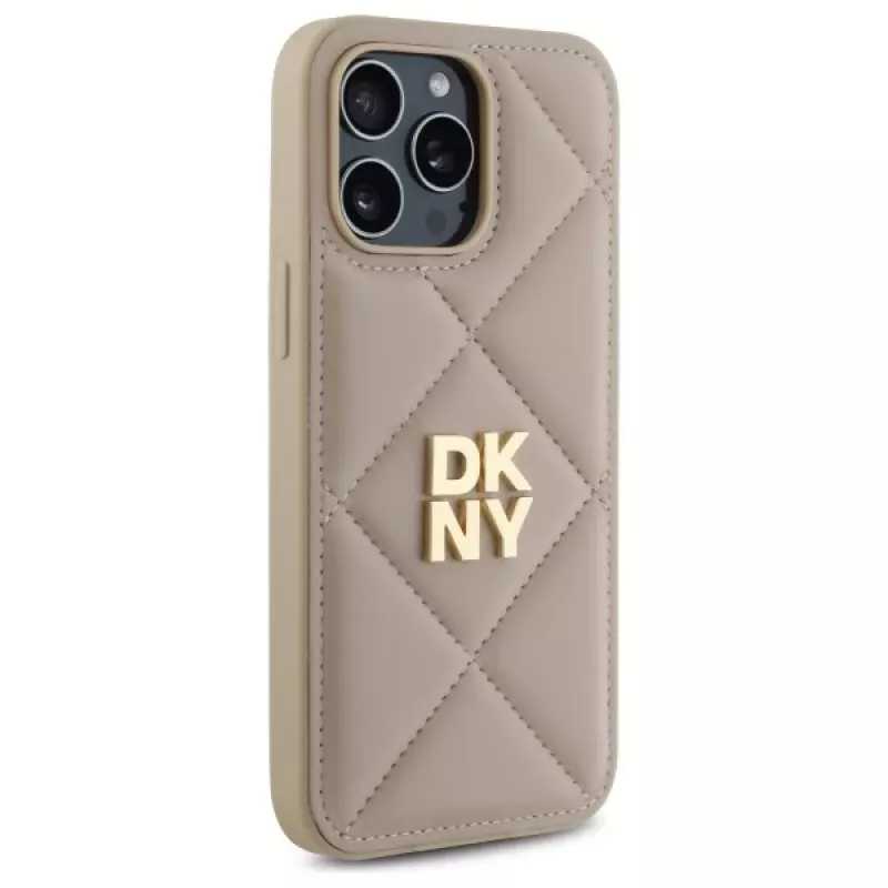 DKNY DKHCP14LPQDSLE Quilted Stack Logo Back Cover do iPhone 14 Pro 6,1 inch - Beżowy