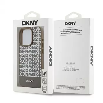 DKNY DKHMP15XPSOSPW Hardcase Skórzany Wzorzysty Metalowe Logo MagSafe do iPhone 15 Pro Max 6,7 inch Brązowy