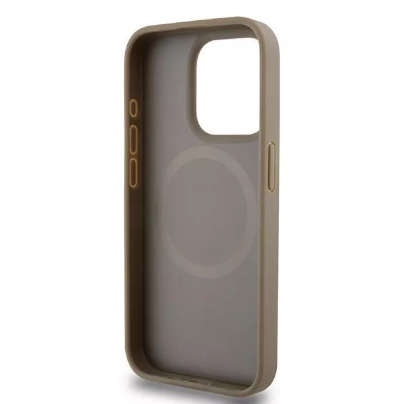 DKNY DKHMP15XPSOSPW Hardcase Skórzany Wzorzysty Metalowe Logo MagSafe do iPhone 15 Pro Max 6,7 inch Brązowy