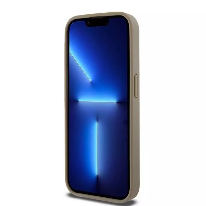 DKNY DKHMP15XPSOSPW Hardcase Skórzany Wzorzysty Metalowe Logo MagSafe do iPhone 15 Pro Max 6,7 inch Brązowy