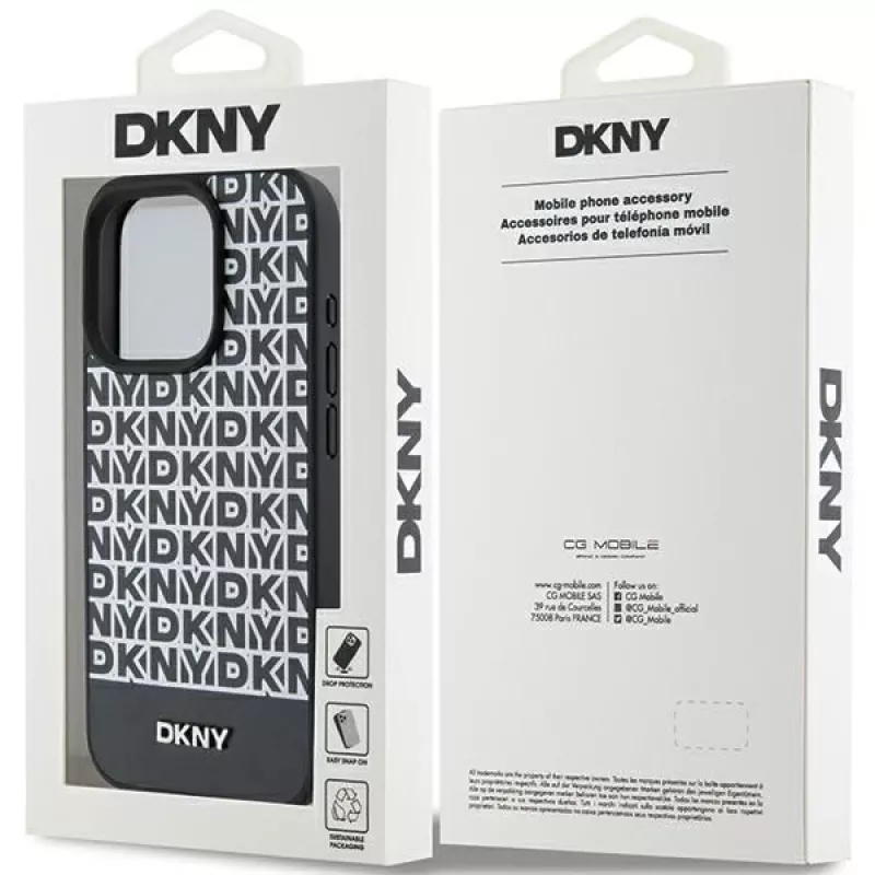 DKNY DKHMP15XPSOSPK Hardcase Skórzany Wzorzysty Metalowe Logo MagSafe do iPhone 15 Pro Max 6.7 Czarny