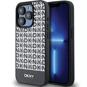 DKNY DKHMP15XPSOSPK Hardcase Skórzany Wzorzysty Metalowe Logo MagSafe do iPhone 15 Pro Max 6.7 Czarny