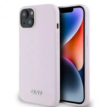 DKNY DKHMP14SSMCHLP Liquid Silicone Hardcase z Metalowym Logo MagSafe do iPhone 13/14/15 6,1 cala Różowy