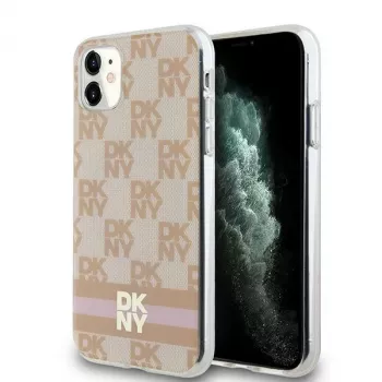 DKNY DKHMN61HCPTSP Hard Case do iPhone 11 / XR 6,1 inch Różowy Wzór w Kratkę Mono i Drukowane Paski MagSafe