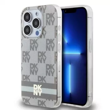 DKNY DKHMP14LHCPTSE Hard Case do Apple iPhone 14 Pro 6,1 inch Beżowy Wzór w Kratkę Mono i Drukowane Paski MagSafe