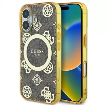 Guess GUHMP16SH4PYEEW Hard Case do Apple iPhone 16 6,1 inch Brązowy Peony On 4G Background MagSafe