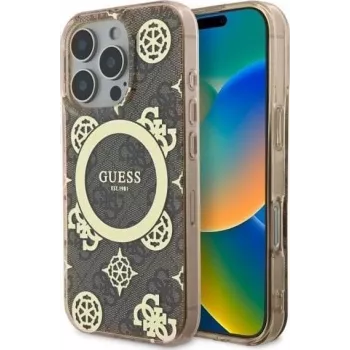 Guess GUHMP16XH4PYEEW iPhone 16 Pro Max 6,9 inch Hardcase IML Peony On 4G Background MagSafe Brązowy