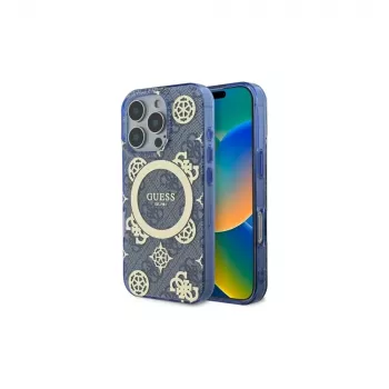 Guess GUHMP16LH4PYEEB iPhone 16 Pro 6.3 Niebieskie Hardcase IML Peony On 4G Background MagSafe