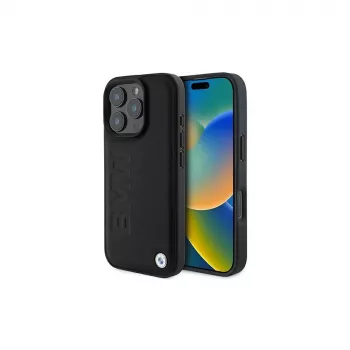 BMW Signature Collection Hardcase do Apple iPhone 16 Pro Max 6,9 inch Skóra naturalna Czarny Hot Stamp MagSafe